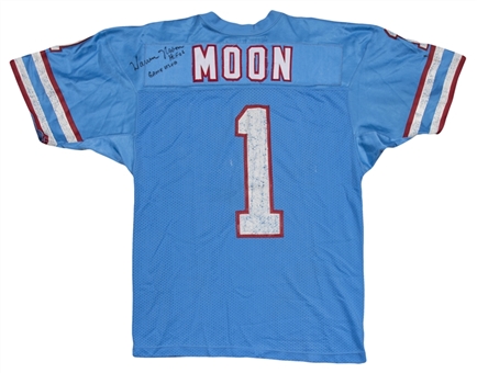 1983-1989 Warren Moon Game Used, Signed & Inscribed Houston Oilers Home Jersey (MEARS A9.5 & PSA/DNA)